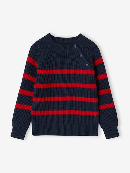 Striped Top for Boys bordeaux red+ecru+ink blue+medium blue+sage green 