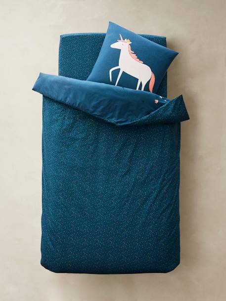Duvet Cover + Pillowcase Set for Children, Forêt Enchantée Theme Blue 