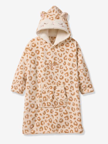 Fleece blanket poncho for girls ecru 