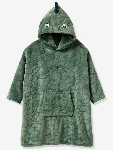 Fleece poncho blanket for boys dark green 