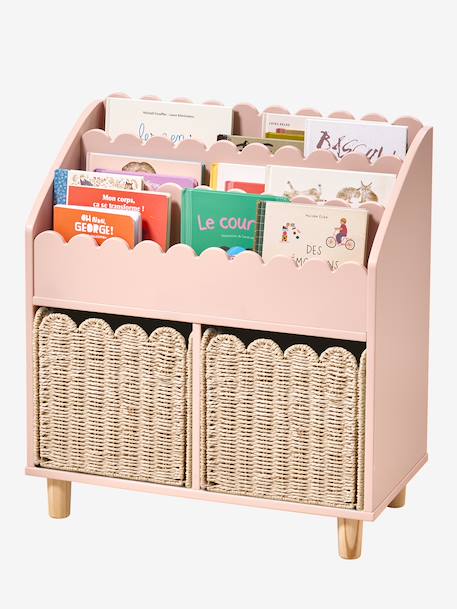 Bookcase - 2 Cubbyholes + Bookshelf, Scallops ecru+rose 