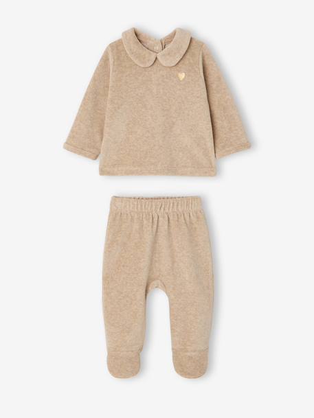 Pack of 2 pyjamas with back opening for baby girls marl beige 