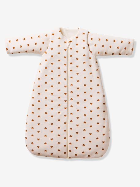 Velour baby sleep bag with removable sleeves ecru 