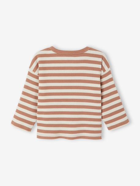 Long-sleeved striped T-shirt for baby cappuccino+khaki 
