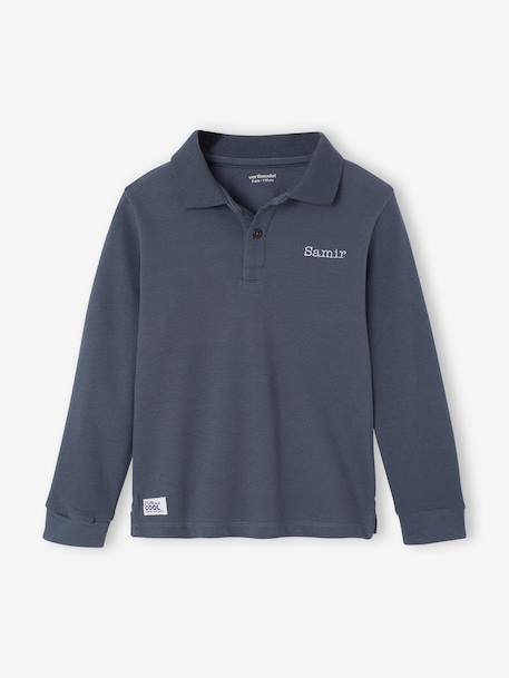 Pack of 2 long-sleeved polo shirts for boys slate blue+white 