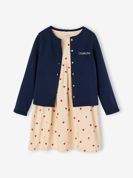 Dress & Jacket Outfit with Floral Print for Girls camel+grey green+navy blue+pale yellow 