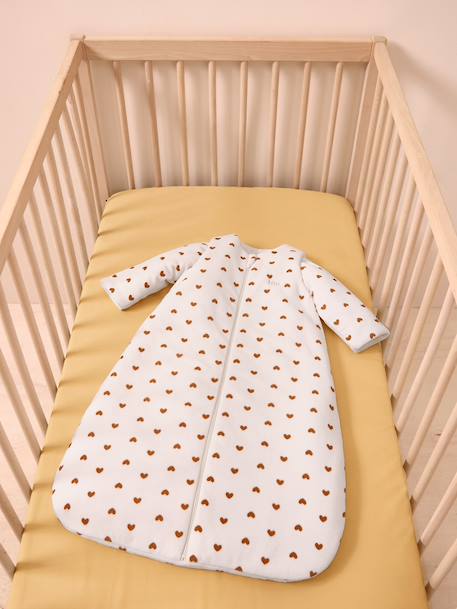 Velour baby sleep bag with removable sleeves ecru 