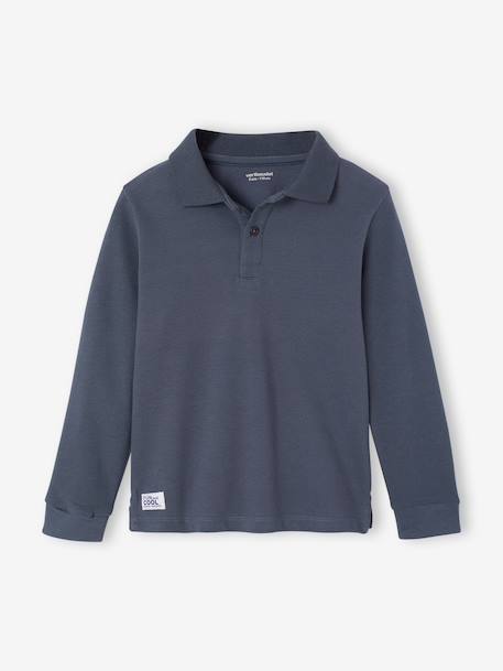 Pack of 2 long-sleeved polo shirts for boys slate blue+white 