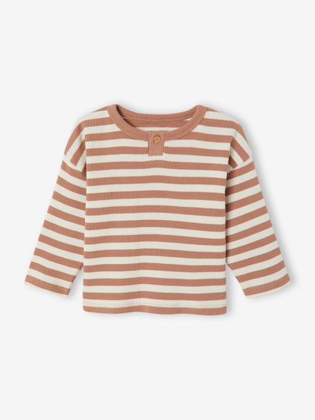 Long-sleeved striped T-shirt for baby cappuccino+khaki 