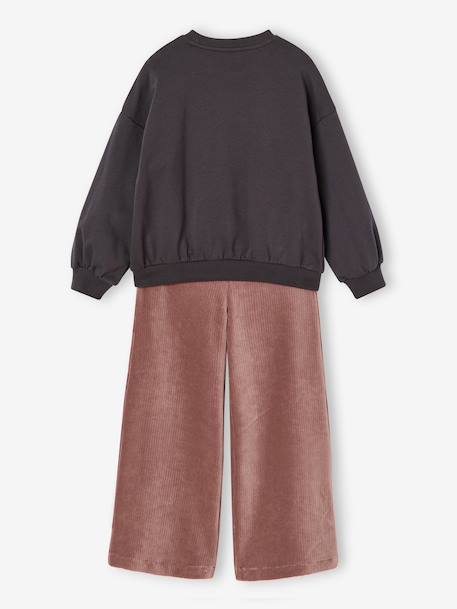 Sweatshirt and trousers set for girls anthracite+ecru 
