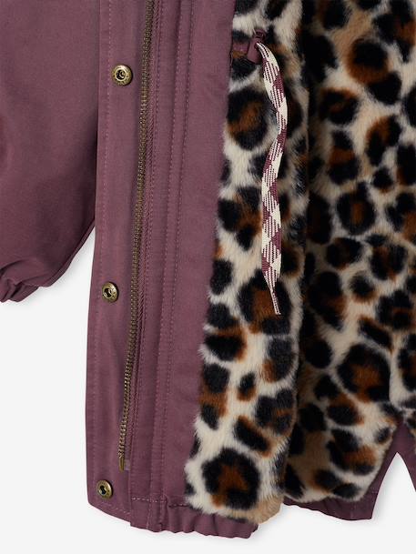 Hooded Parka with Faux Fur Lining for Girls black+dark green+dusky pink+plum 