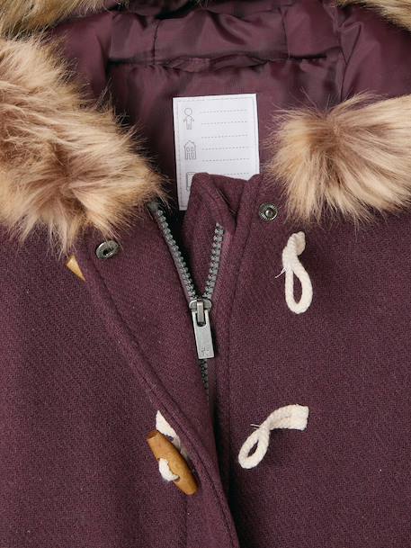 Hooded Duffel Coat with Toggles, in Woollen Fabric, for Girls blush+camel+grey green+plum 