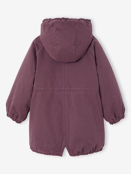 Hooded Parka with Faux Fur Lining for Girls black+dark green+dusky pink+plum 