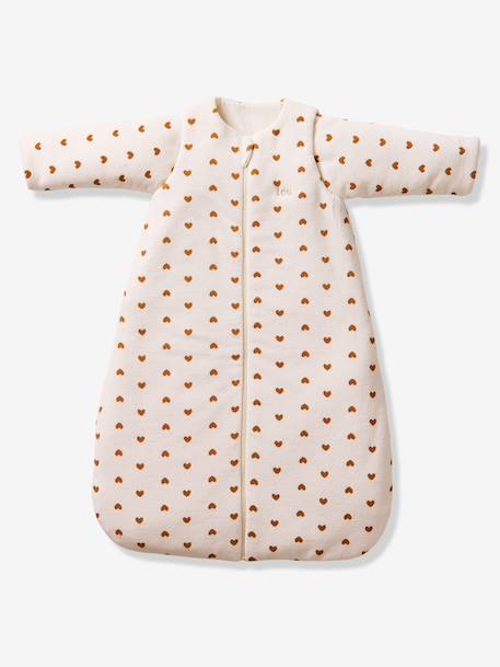 Velour baby sleep bag with removable sleeves ecru 