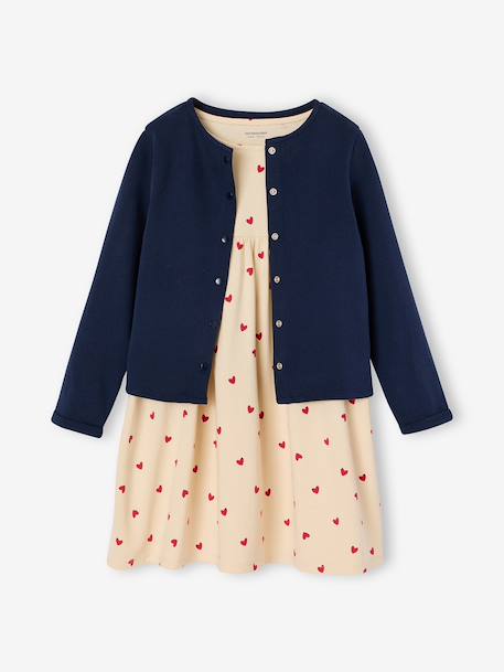 Dress & Jacket Outfit with Floral Print for Girls camel+grey green+navy blue+pale yellow 