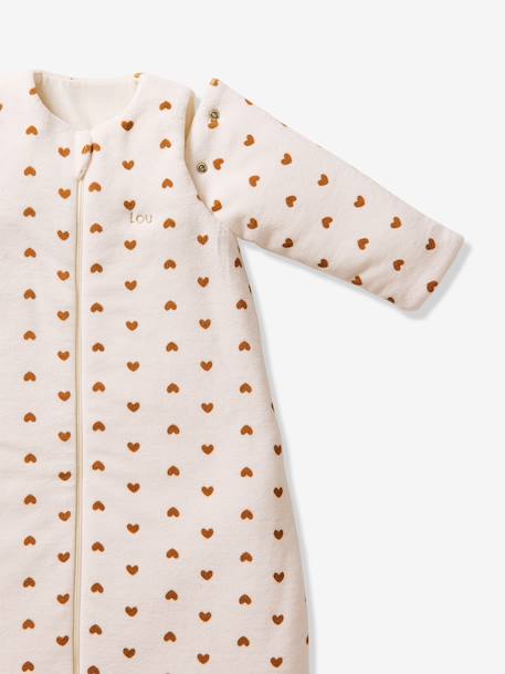 Velour baby sleep bag with removable sleeves ecru 