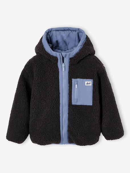 Reversible hooded jacket for boys fir green+grey blue 