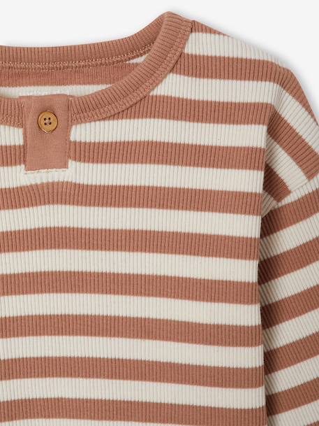 Long-sleeved striped T-shirt for baby cappuccino+khaki 