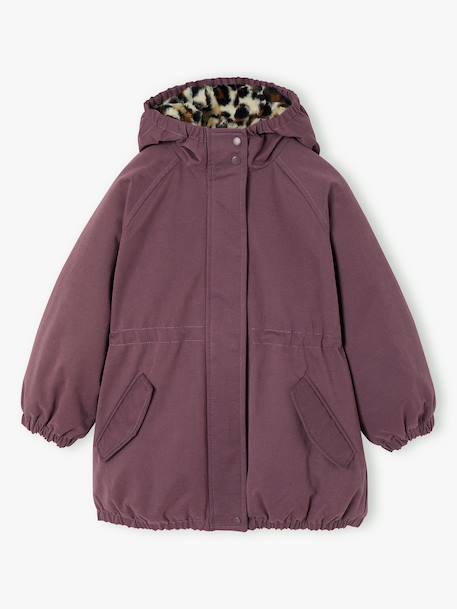 Hooded Parka with Faux Fur Lining for Girls black+dark green+dusky pink+plum 