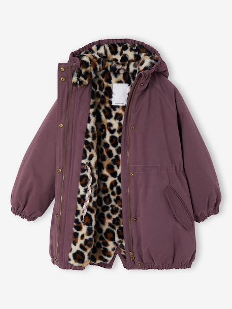 Hooded Parka with Faux Fur Lining for Girls black+dark green+dusky pink+plum 