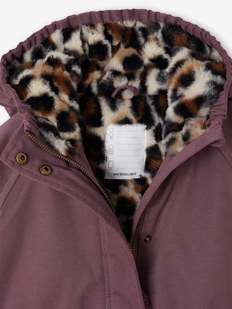 Hooded Parka with Faux Fur Lining for Girls black+dark green+dusky pink+plum 