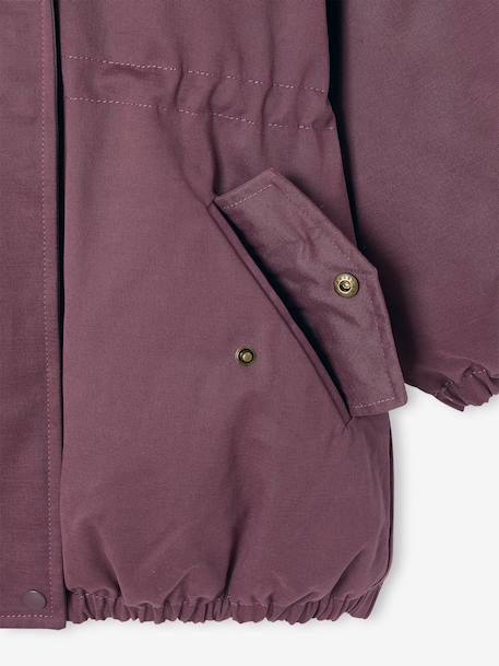Hooded Parka with Faux Fur Lining for Girls black+dark green+dusky pink+plum 