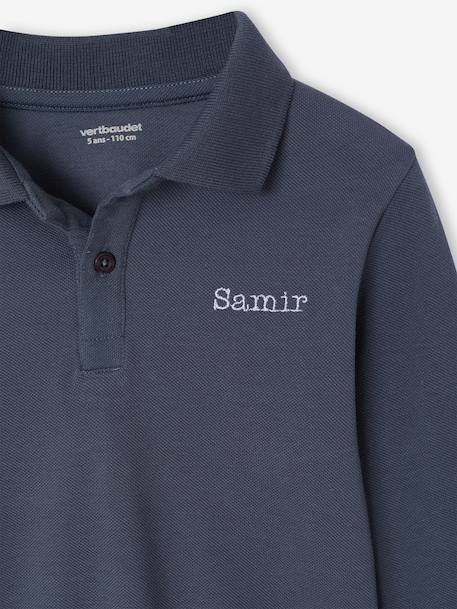 Long-sleeved polo shirts for boys slate blue+white 