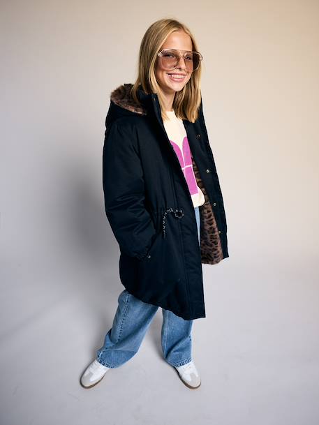 Lined parka for girls black 