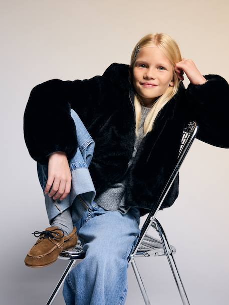 Faux fur jacket for girls black 
