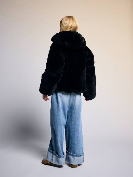 Faux fur jacket for girls black 