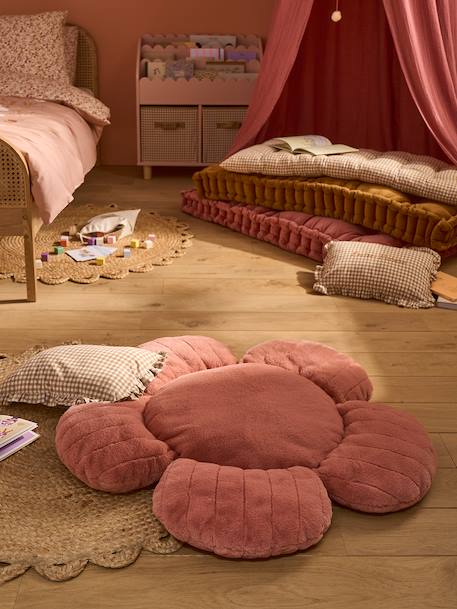 XL faux fur flower floor cushion rosy 