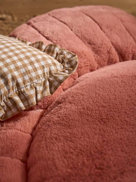 XL faux fur flower floor cushion rosy 