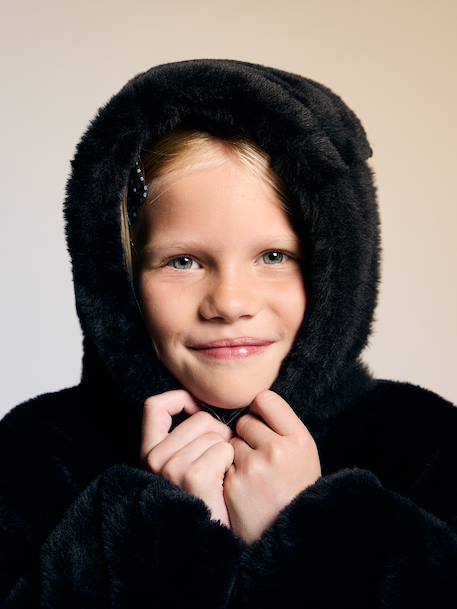 Faux fur jacket for girls black 