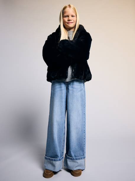 Faux fur jacket for girls black 