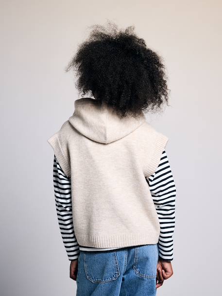 Sleeveless hooded zip-up cardigan for girls beige 