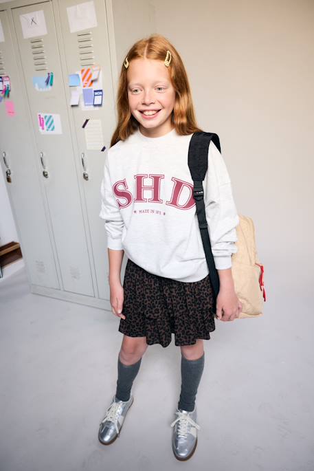 Printed sweatshirt with long sleeves for girls chocolate+grey 