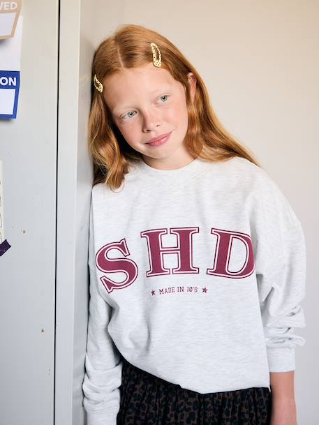 Printed sweatshirt with long sleeves for girls chocolate+grey 