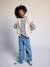 Long-sleeved striped T-shirt for girls dusky pink+ecru 