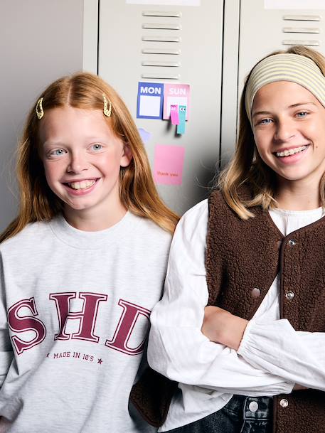 Printed sweatshirt with long sleeves for girls chocolate+grey 