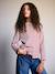 Long-sleeved striped T-shirt for girls dusky pink+ecru 