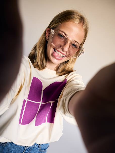 Sweatshirt for girls ecru+old rose 
