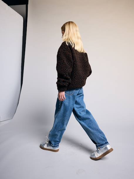 Sherpa sweatshirt with zipped high neck for girls chocolate 