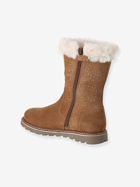 Zip-up leather boots for girls brown 