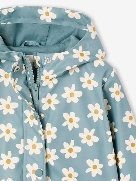 Printed hooded raincoat for girls green+multicoloured+navy blue+vanilla 