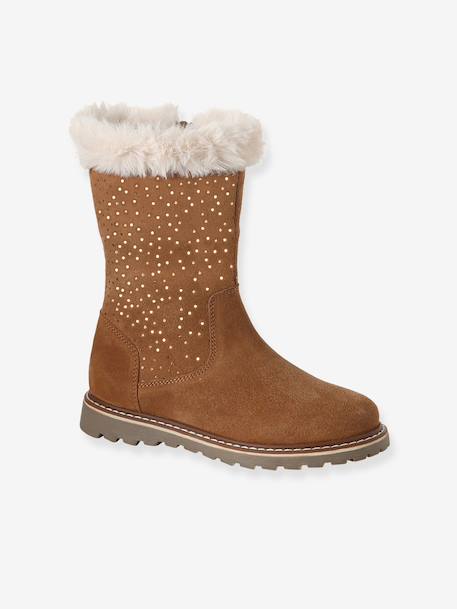 Zip-up leather boots for girls brown 
