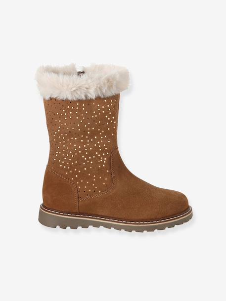 Zip-up leather boots for girls brown 
