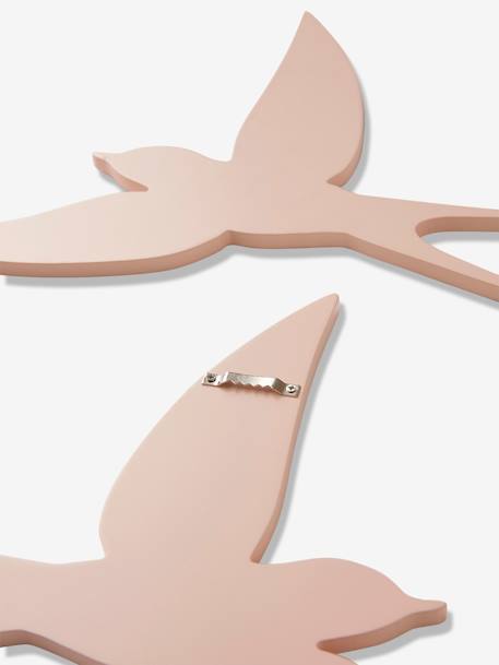 Set of 3 Wall Swallows BROWN LIGHT SOLID+Light Pink 