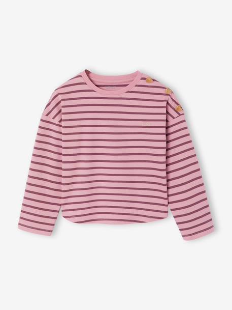 Striped long-sleeved T-shirt for girls mauve+navy blue+sweet pink 