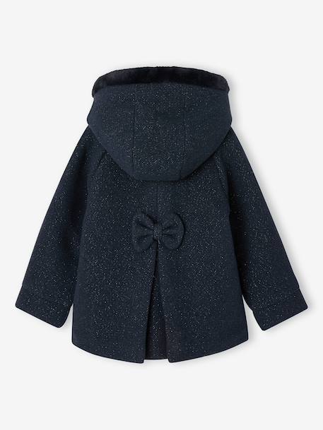 Woollen Fabric Coat with Hood marl beige+navy blue 