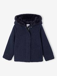Girls-Coats & Jackets-Woollen Fabric Coat with Hood